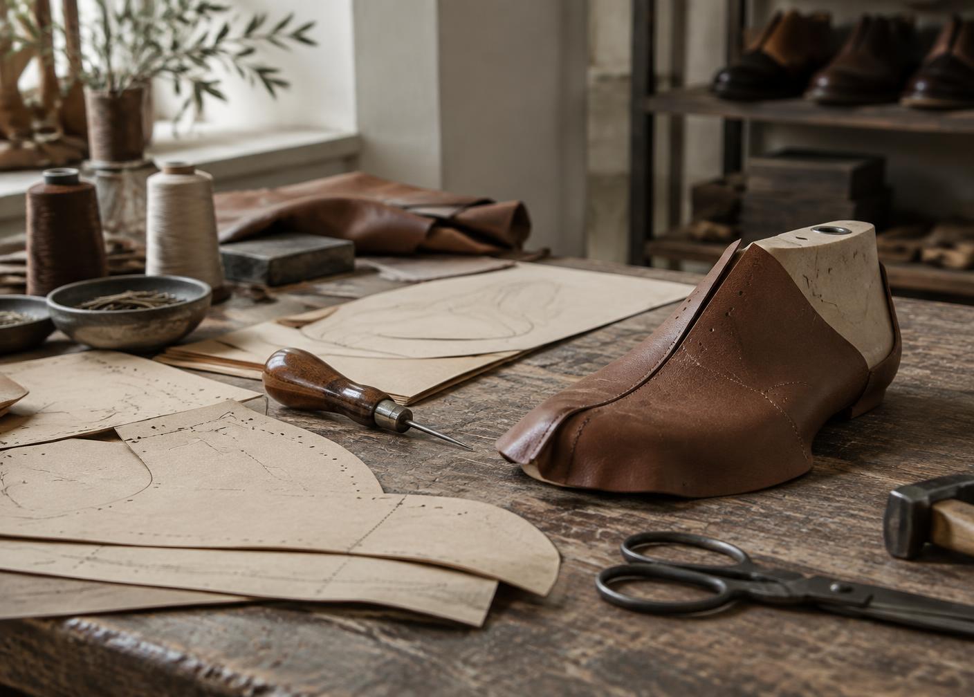 Craftsman at work in a footwear workshop